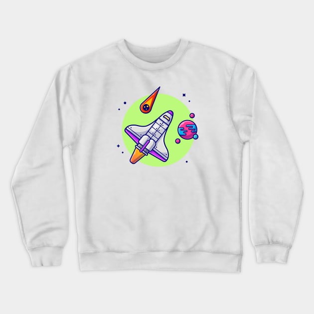 Space Shuttle Flying with Planet and Meteorite Space Cartoon Vector Icon Illustration Crewneck Sweatshirt by Catalyst Labs